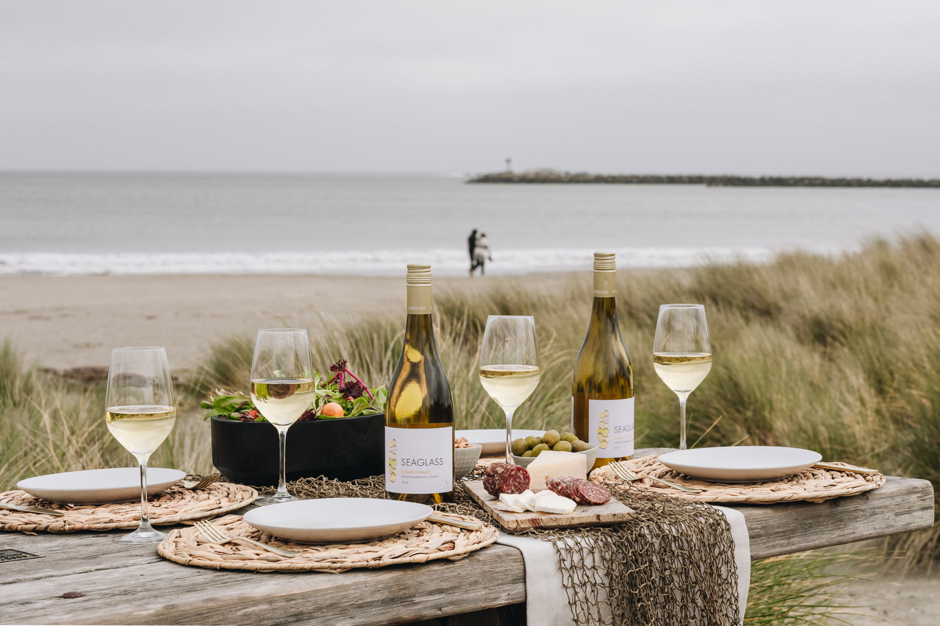 Glasses of wine on the beach