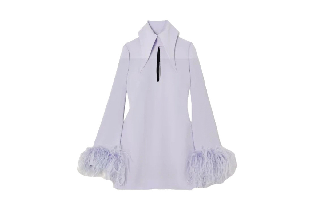 Purple mini dress with feather sleeves