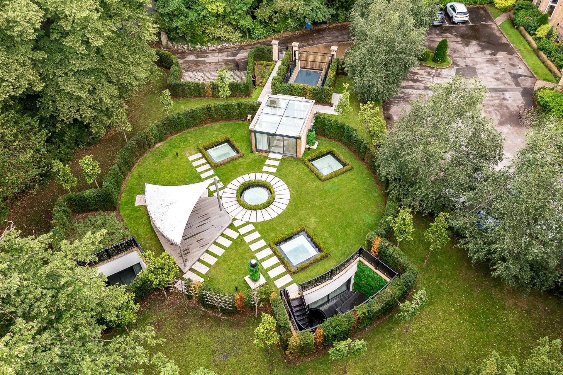 Subterranean home with a circular landscaped garden.