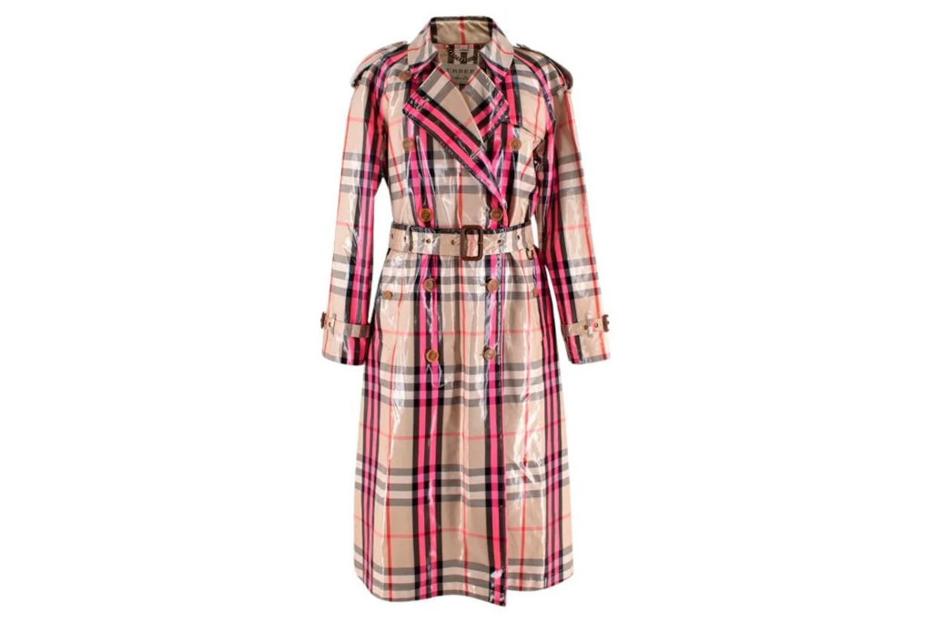 Pink check trench coat