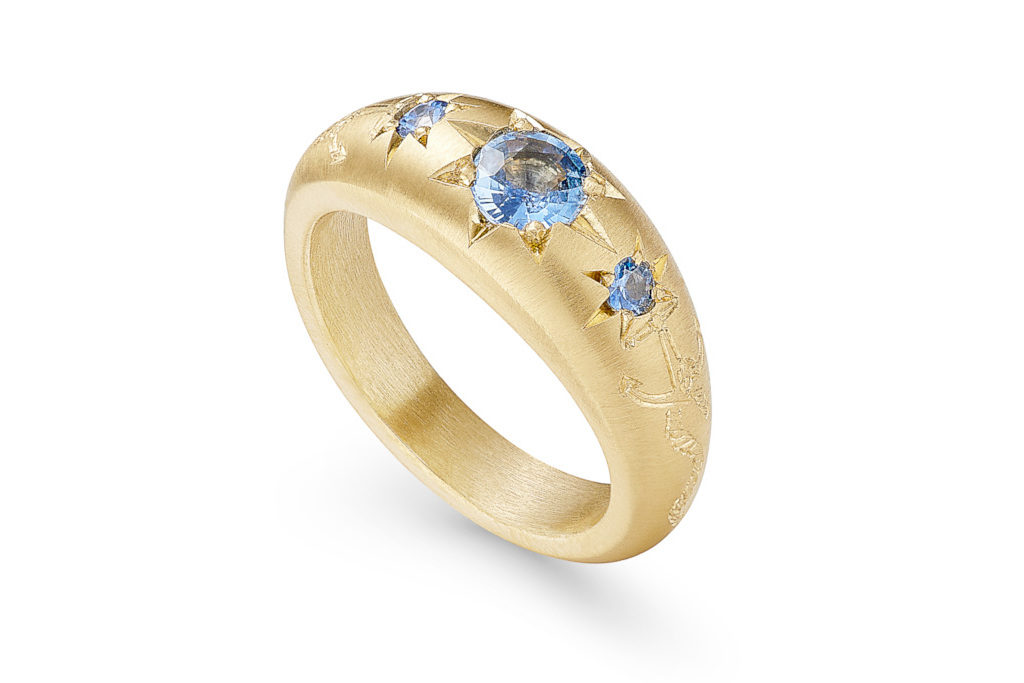 Gold ring with blue stones
