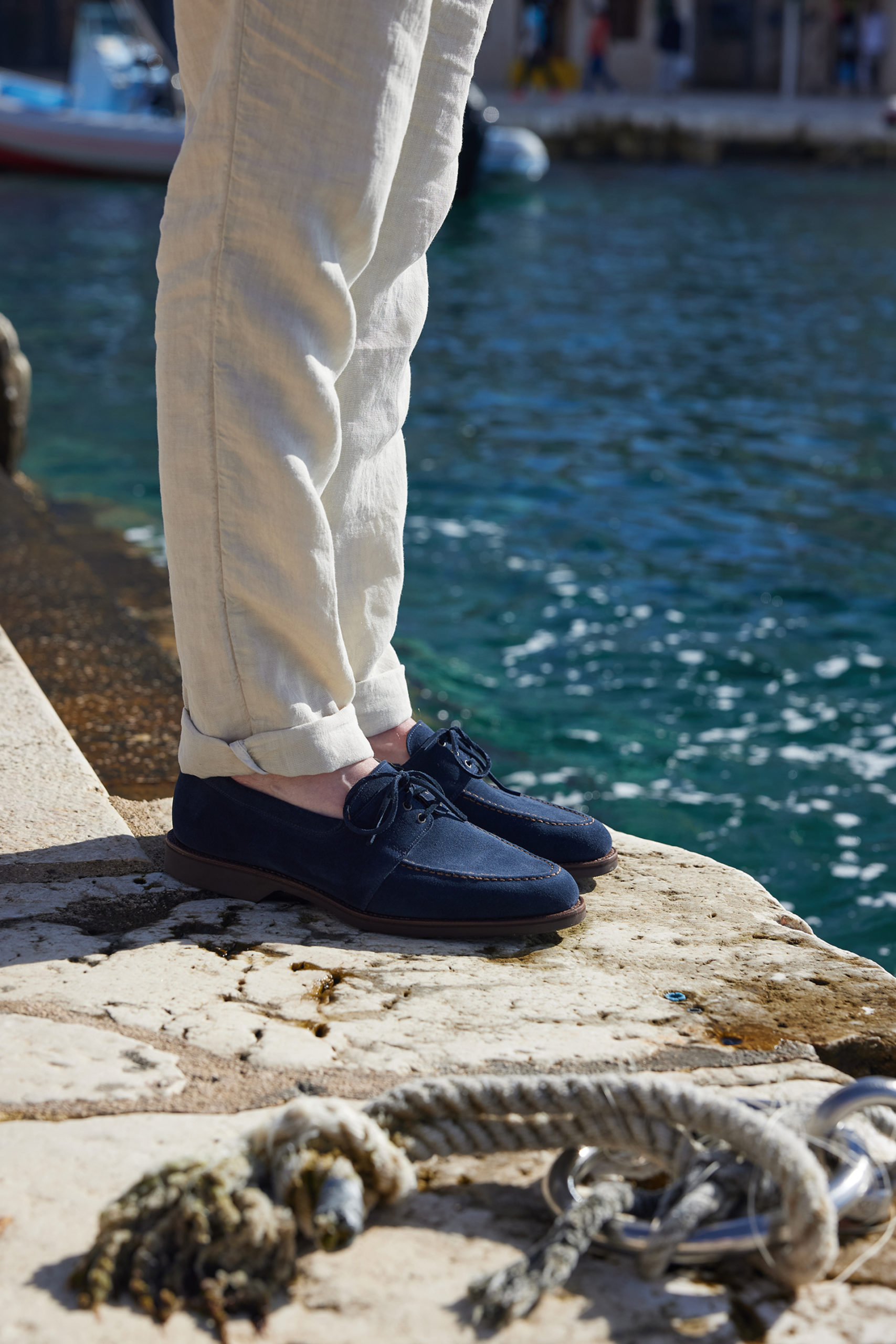 Close up of person wearing Crockett & Jones SS24 shoes