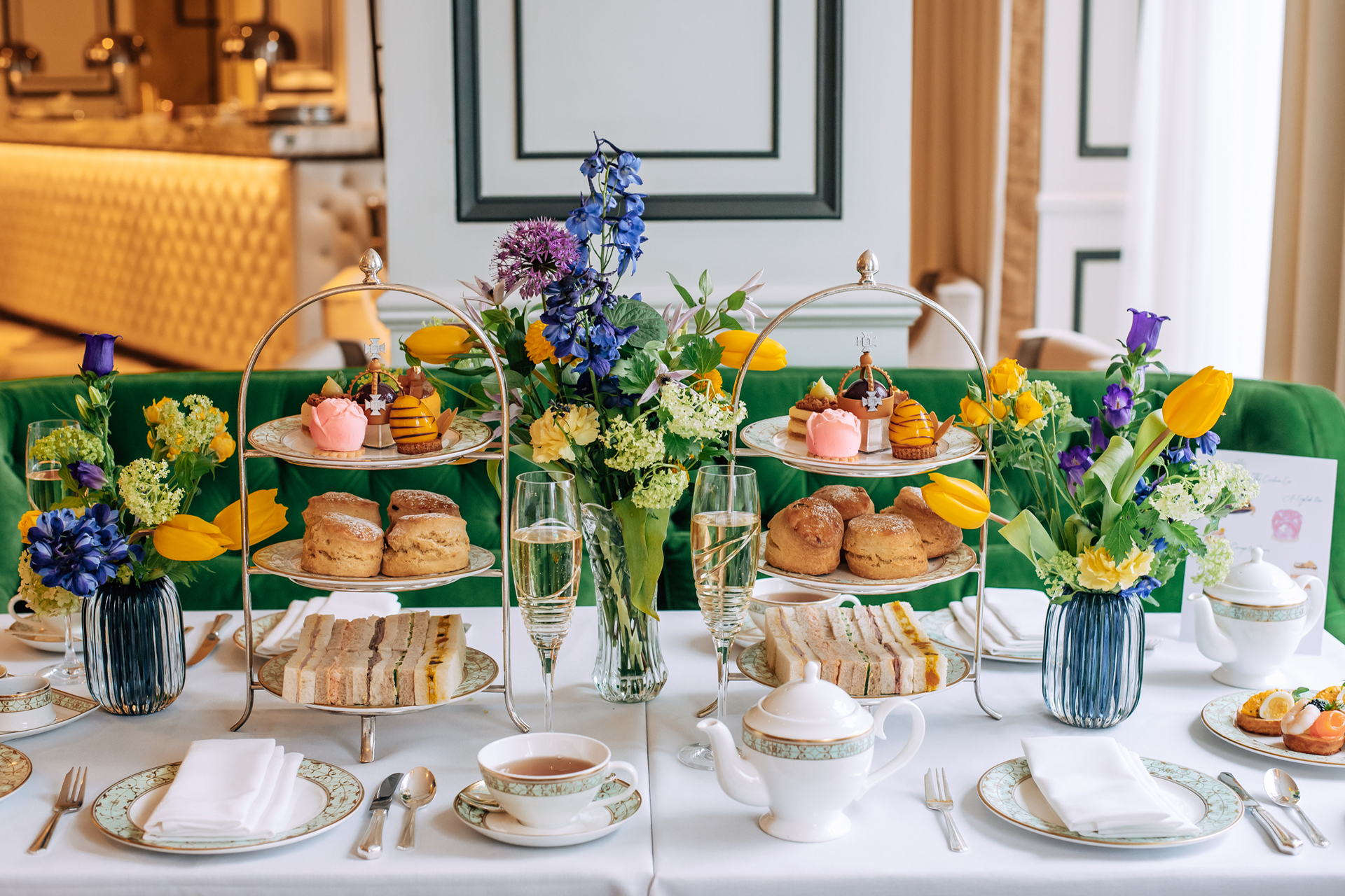 A table of afternoon tea dishes at Grosvenor House