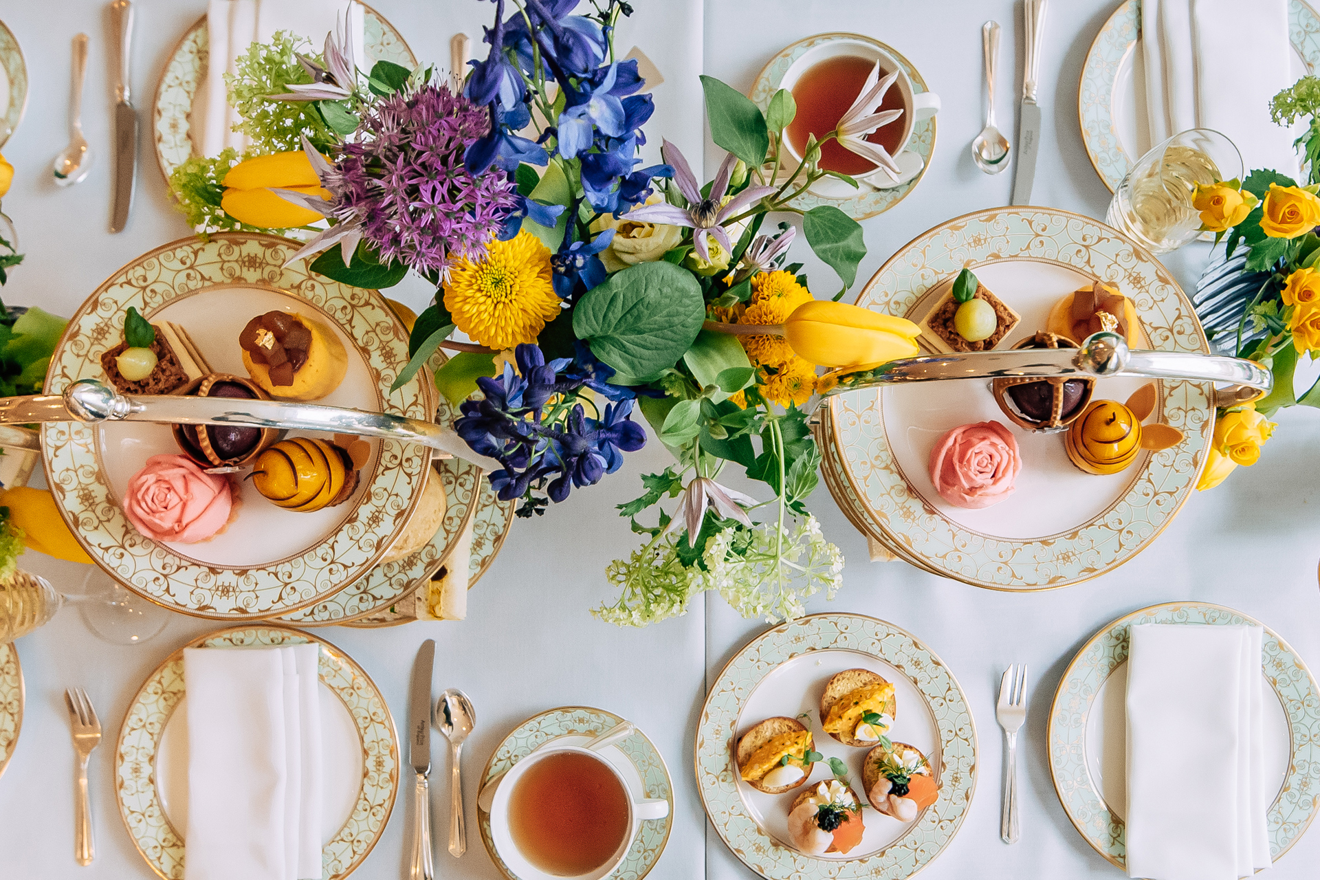 A table of afternoon tea dishes at Grosvenor House