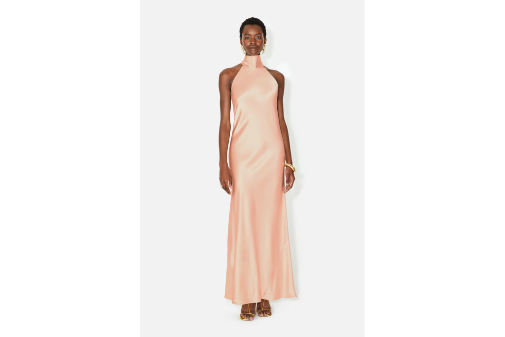Woman in champagne coloured dress