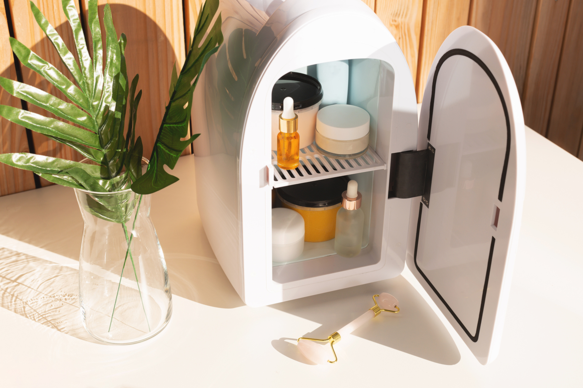 Skincare fridge with products inside