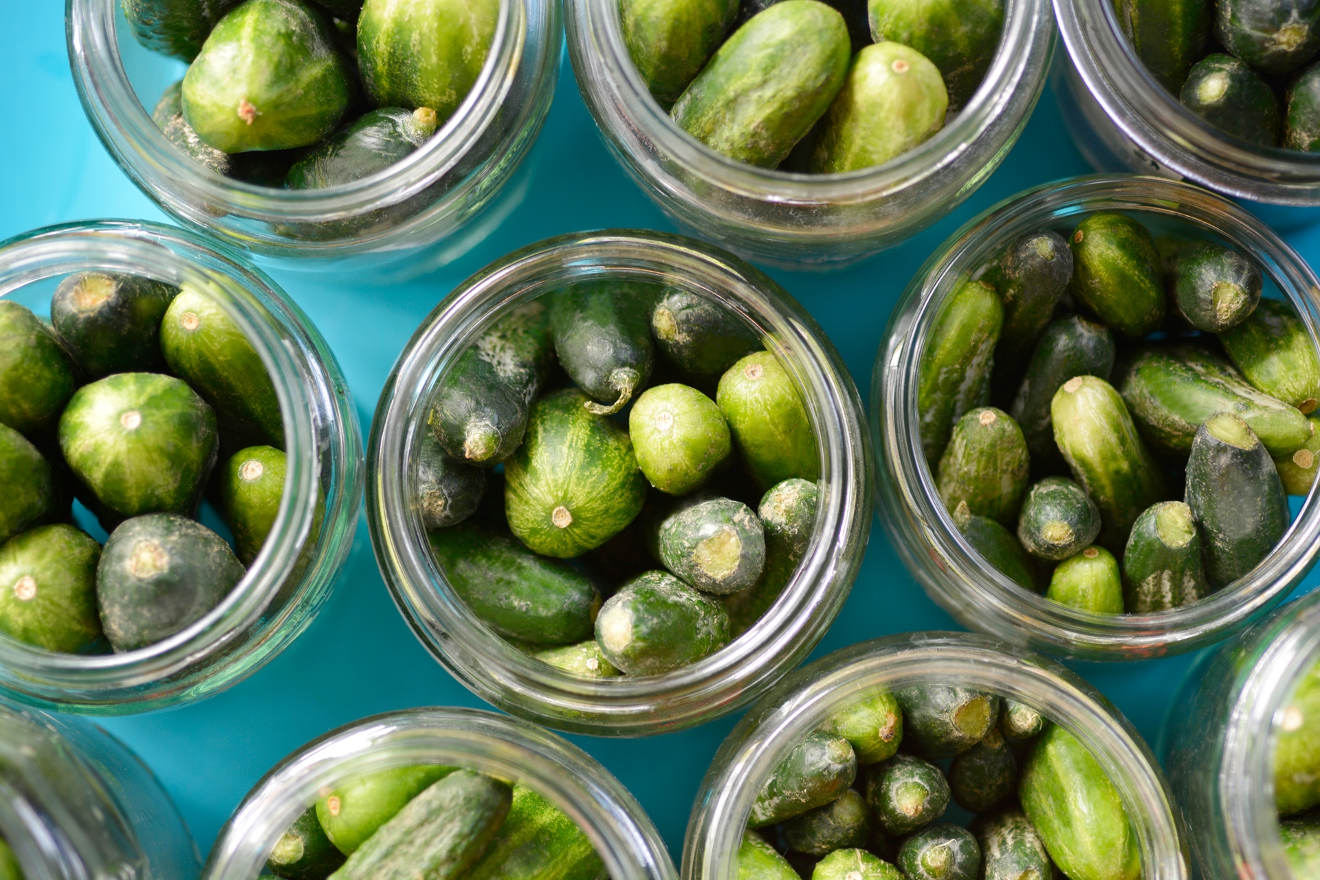 Gherkins in jars