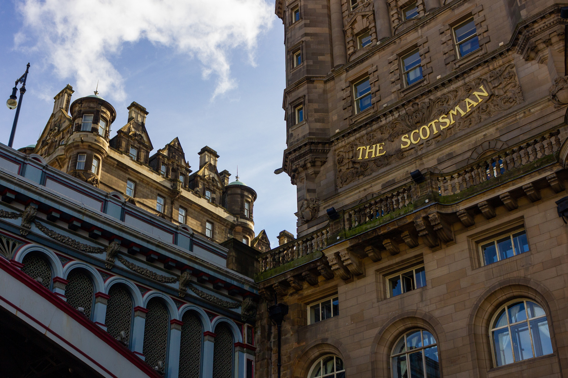 Edinburgh, Scotland, United Kingdom - October 8, 2014: A picture of The Scotsman hotel as seen from the street level.