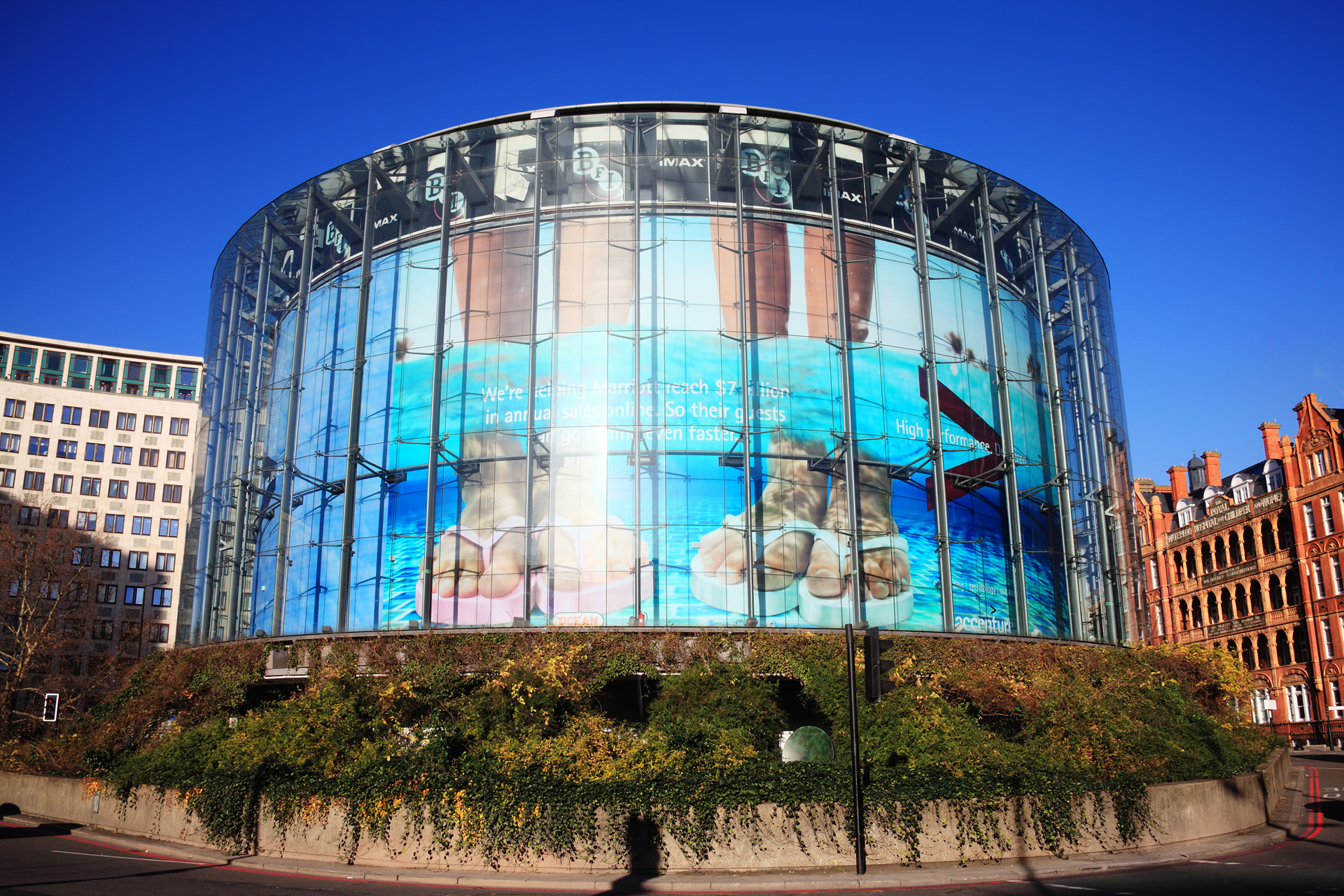 London, UK - January 14, 2012: The London Imax at 1 Charlie Chaplin Walk, South Bank Waterloo showing its circular award winning design