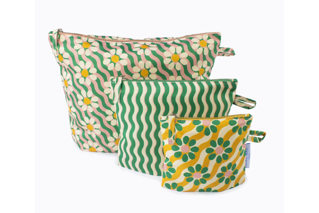 Three patterned pouches