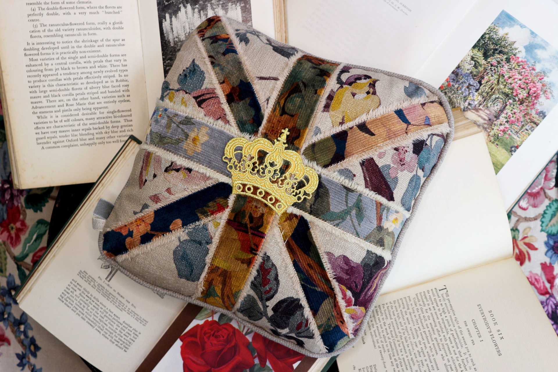 Patchwork cushion with crown and Union Jack design
