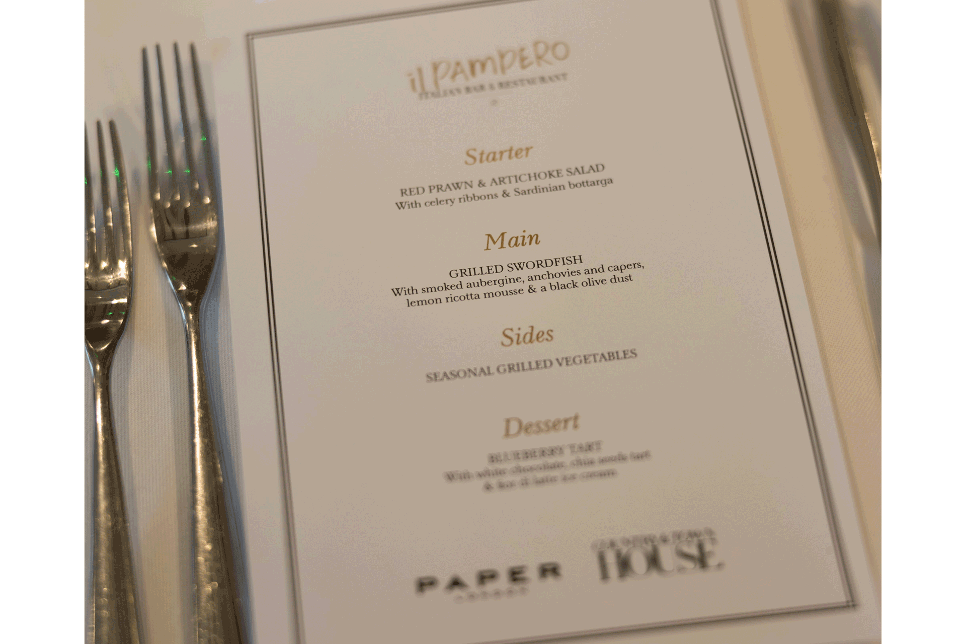 Menu at the Country & Town House IWD lunch