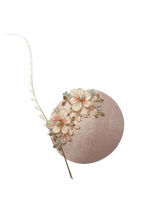 Light pink fascinator with flowers