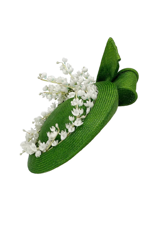 Green hat with white flowers
