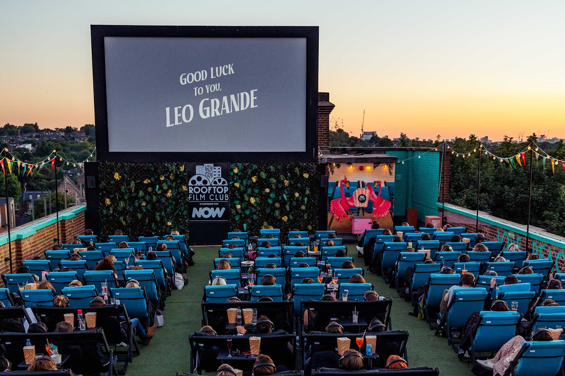 Rooftop Film Club, London at dusk