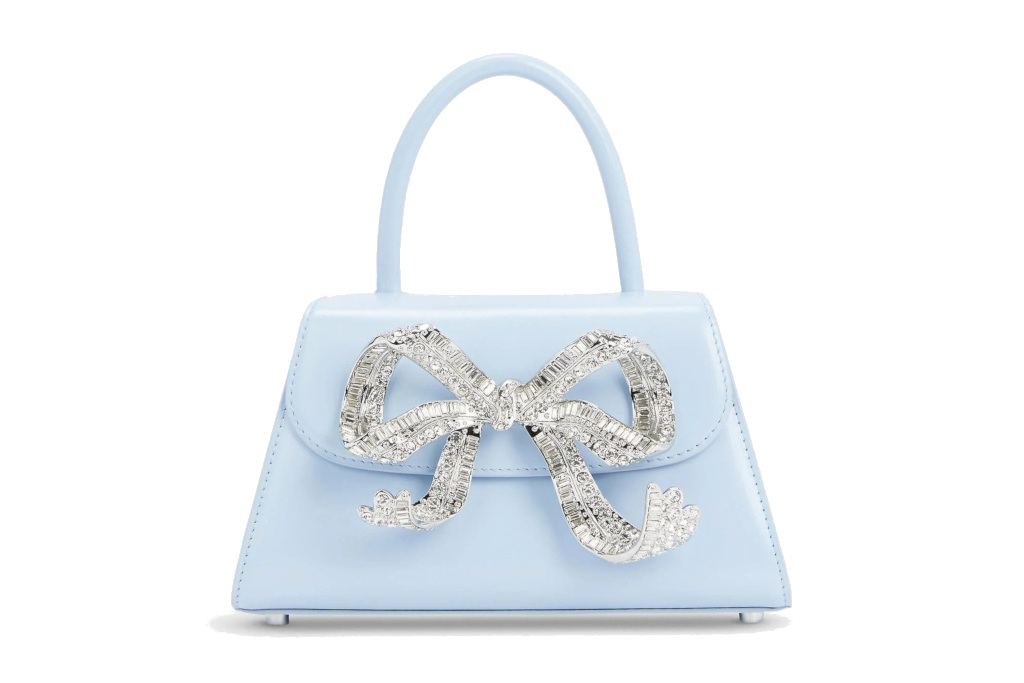 Blue handbag with silver bow