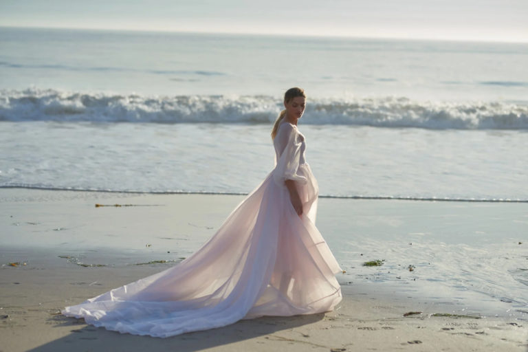 blue dress for baby girl Goddess Tulle Cape Wedding Dress 8 US / Blush main image 1