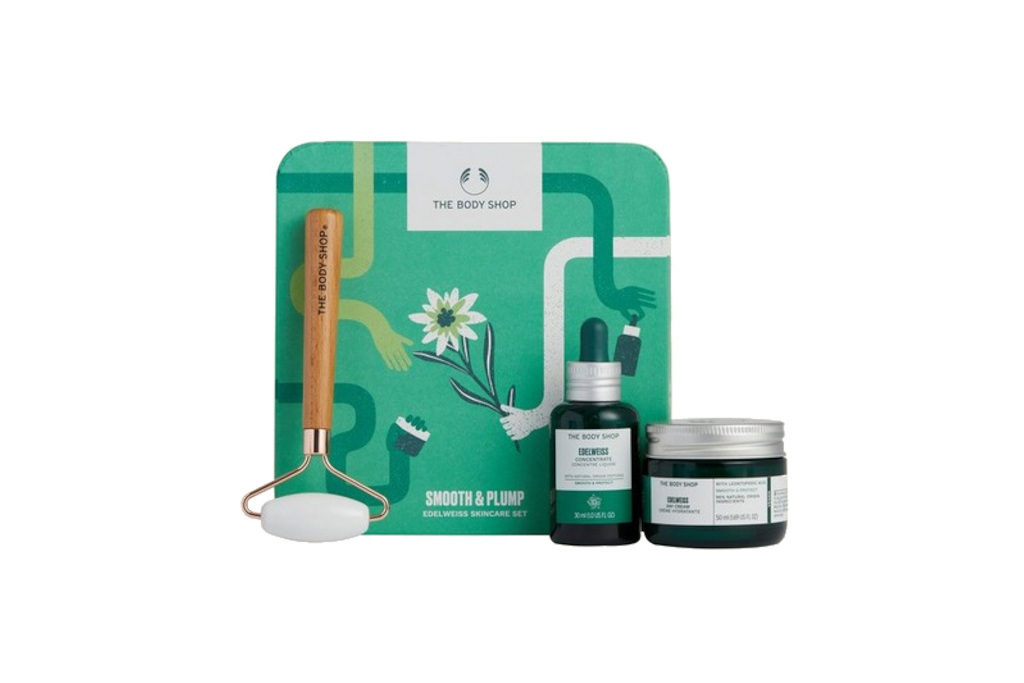 Green box next to face roller and green bottles