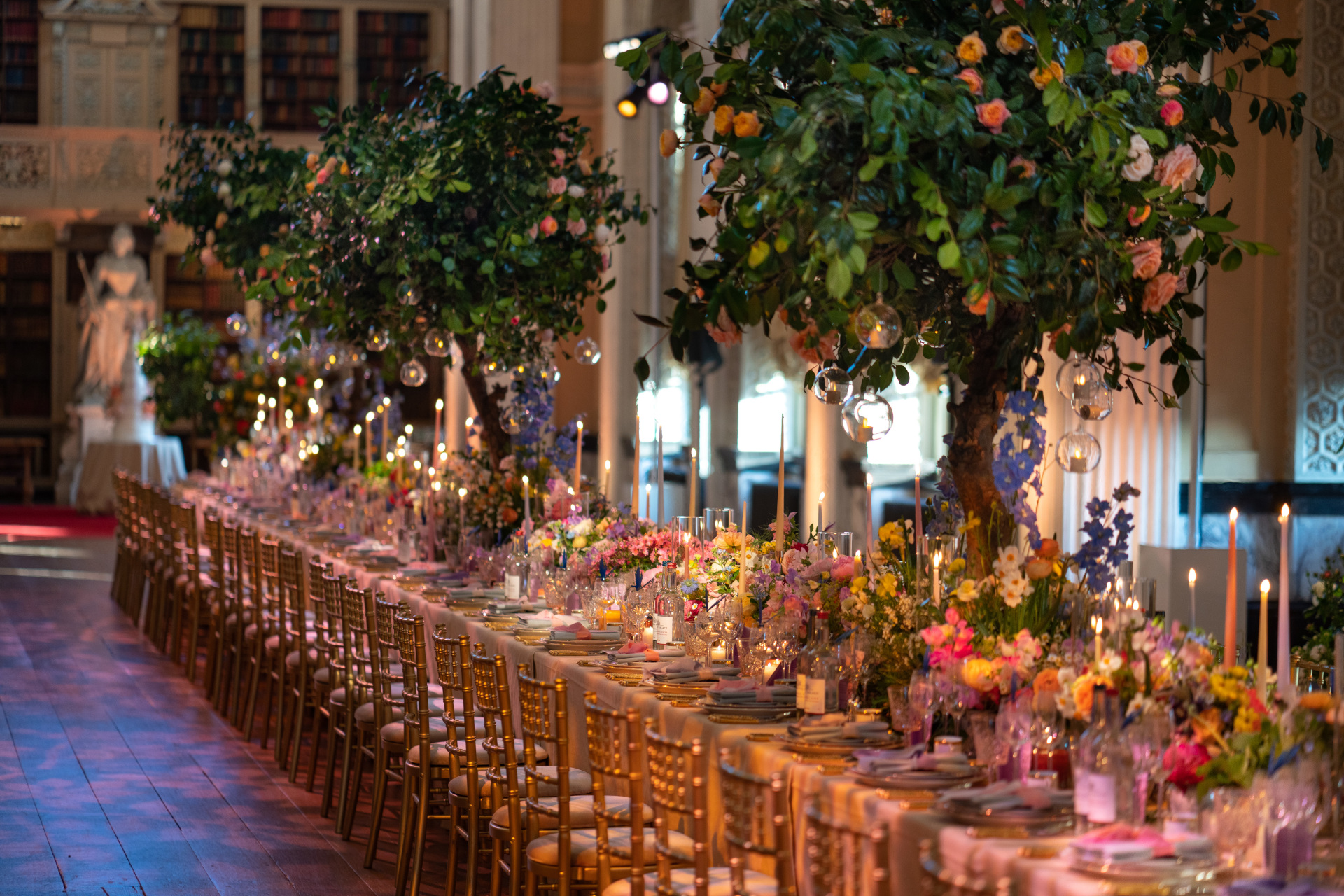 Table set with floral arrangements