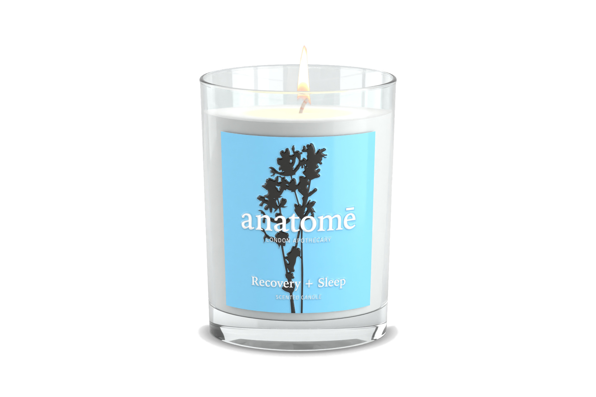 Glass candle with blue label