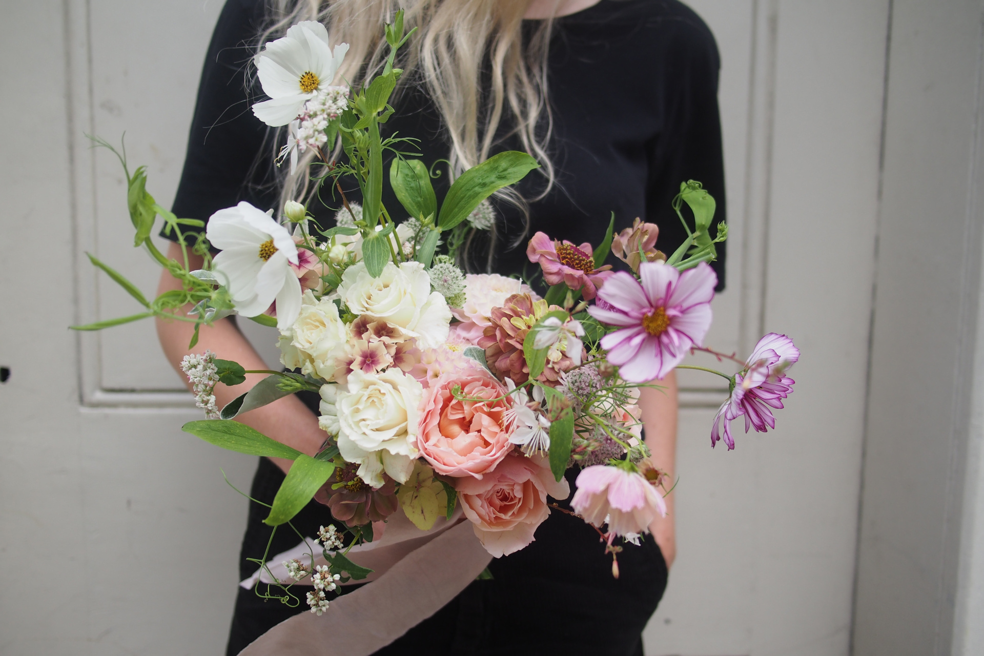 Woman holding bouquet