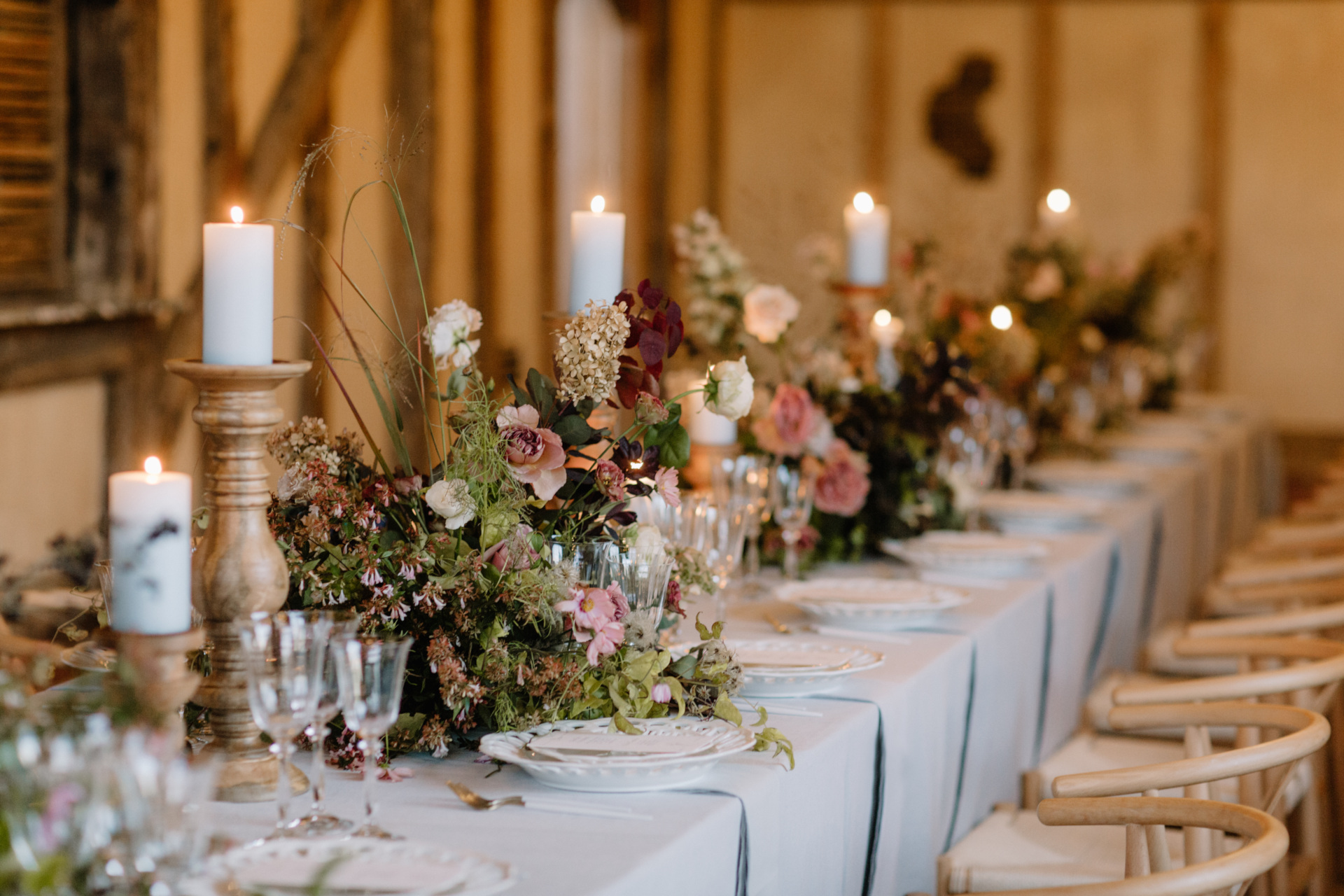 Table set with flowers and candles