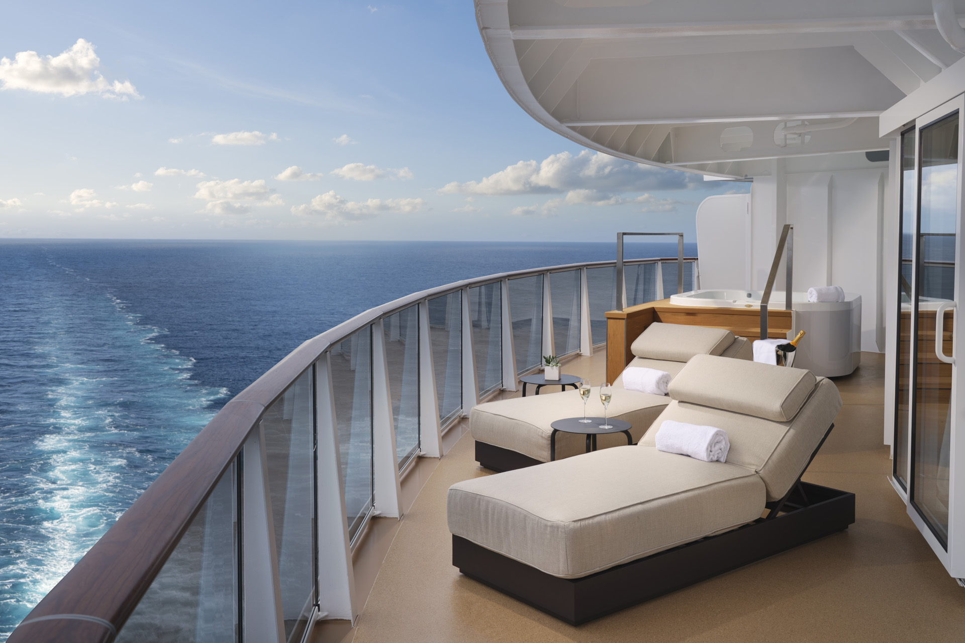 A bedroom balcony aboard the Norwegian Prima