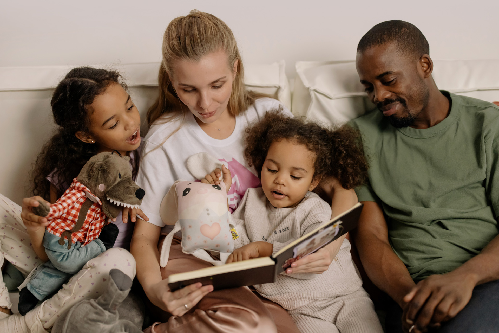 a family reading a book