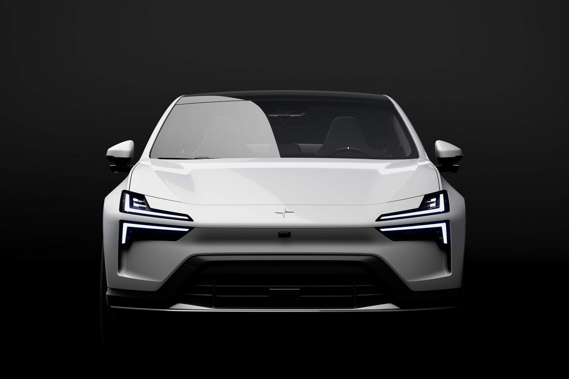 White Polestar 4 in a black studio