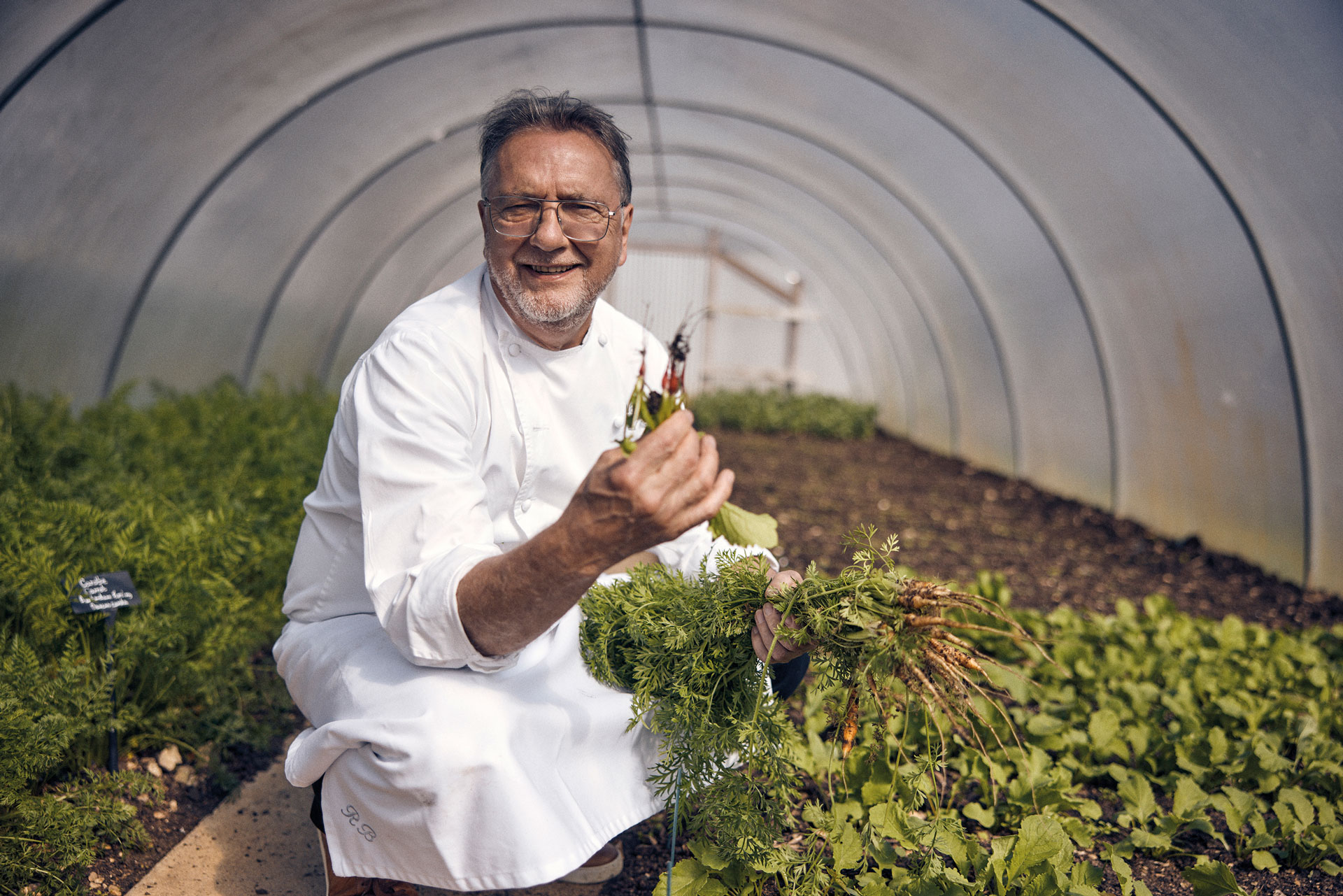 Raymond Blanc in the garden of Le Manoir aux Quat'Saisons Sustainable Hotel Award