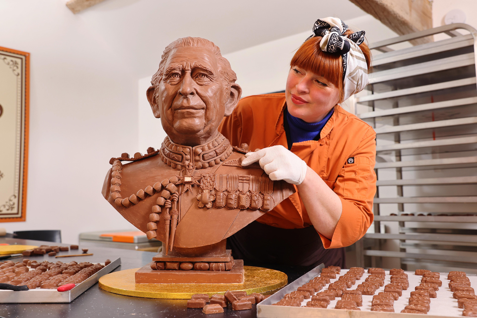 Chocolate sculpture of King Charles III