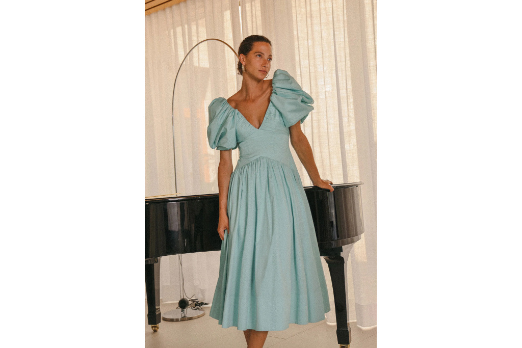 Woman in blue dress