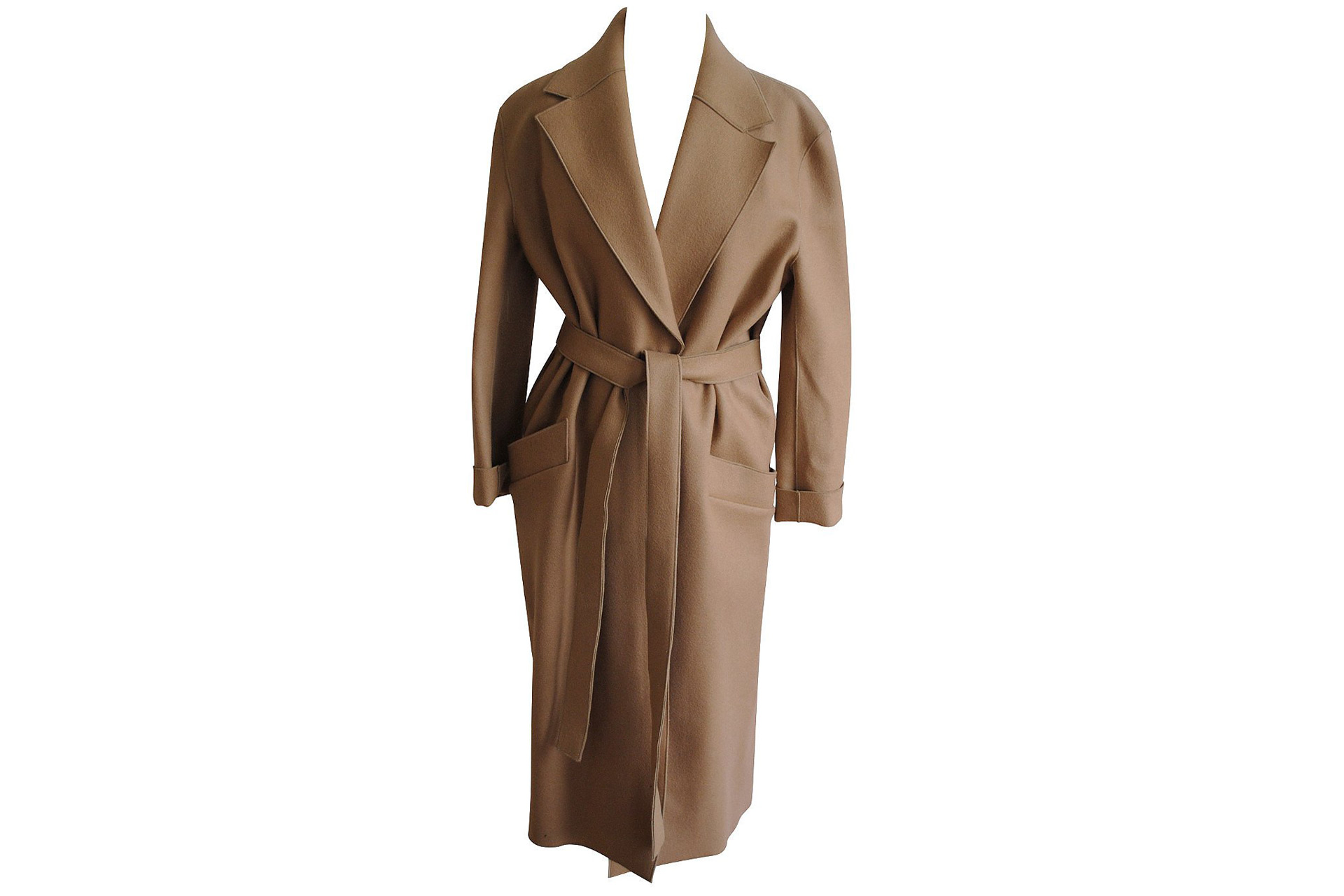 Camel-coloured blanket coat.