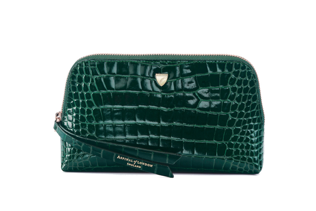 Green croc makeup bag