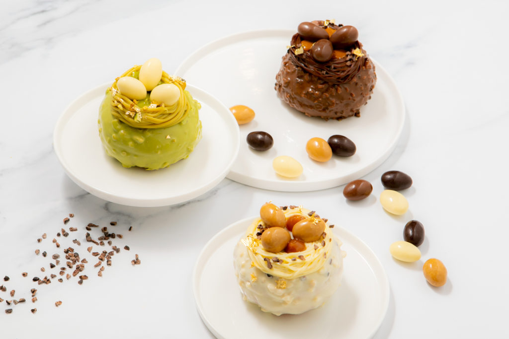 Easter themed donuts on plates