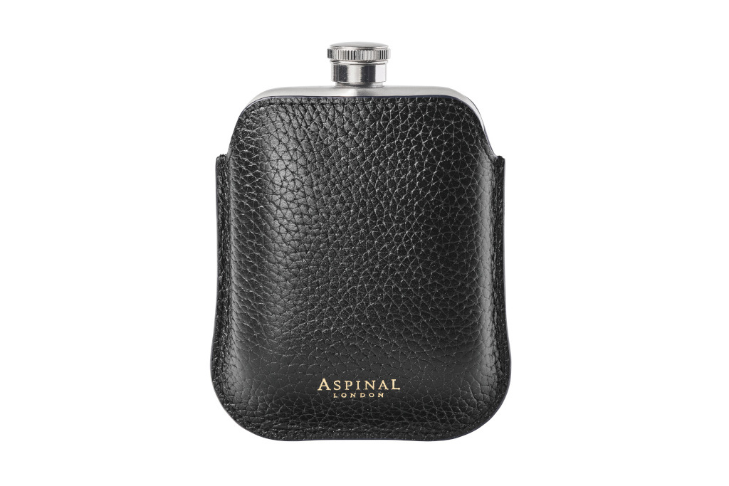 Flask in black leather case
