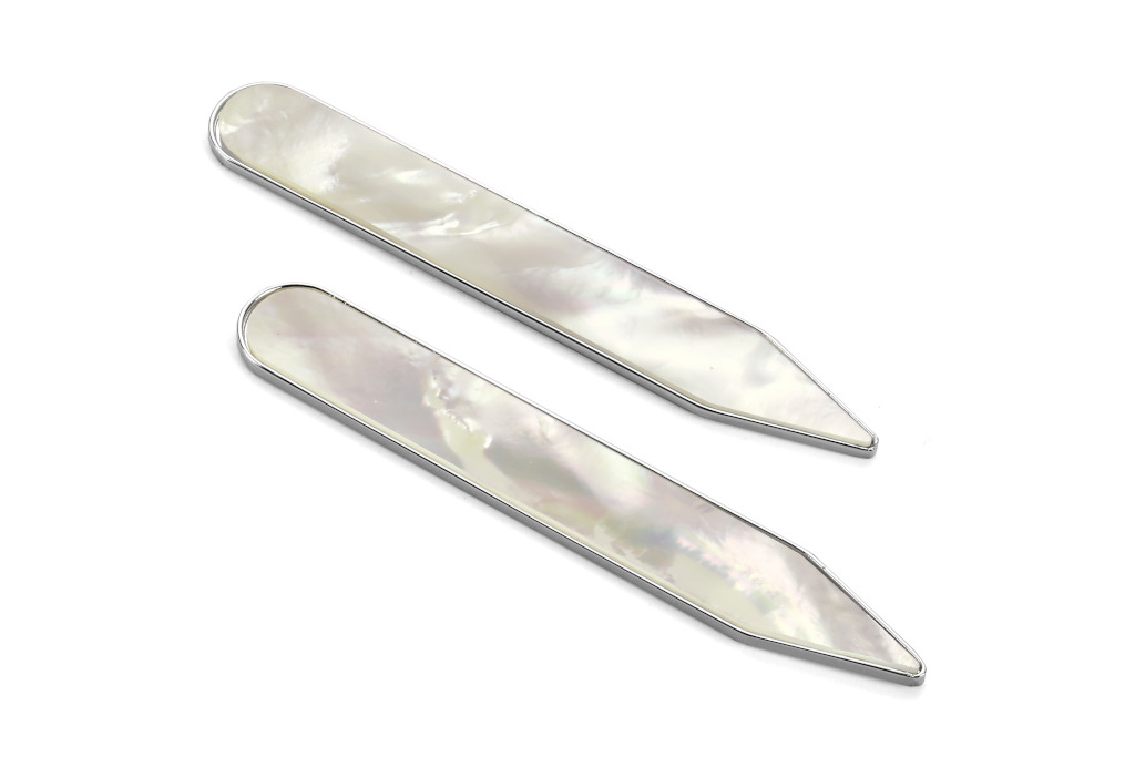 Mother of Pearl & Sterling Silver Plated Collar Stiffeners