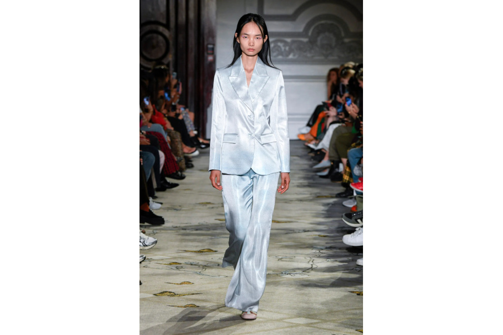 Woman in satin suit