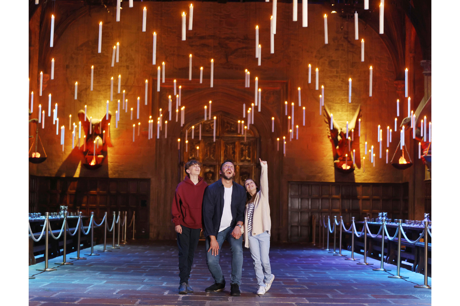 400 floating candles adorn the enchanted ceiling of the Great Hall for the first time at Warner Bros. Studio Tour London as the brand-new feature