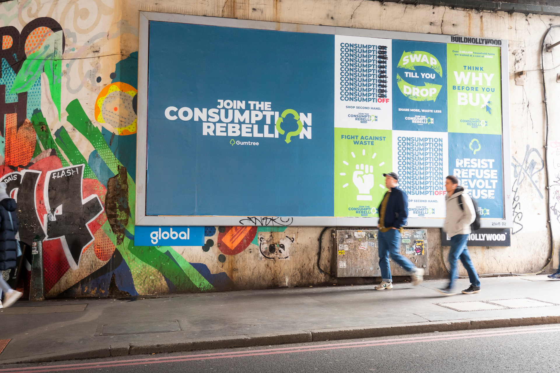 Posters on wall on street