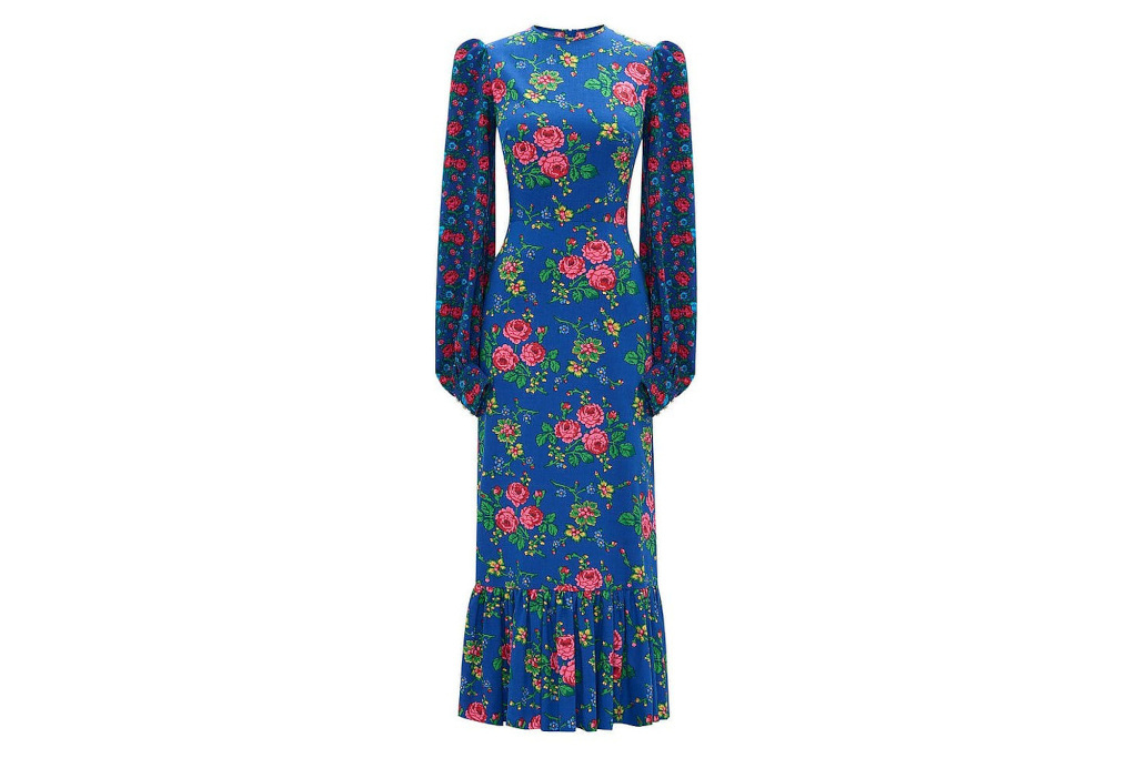 Blue dress with red flowers