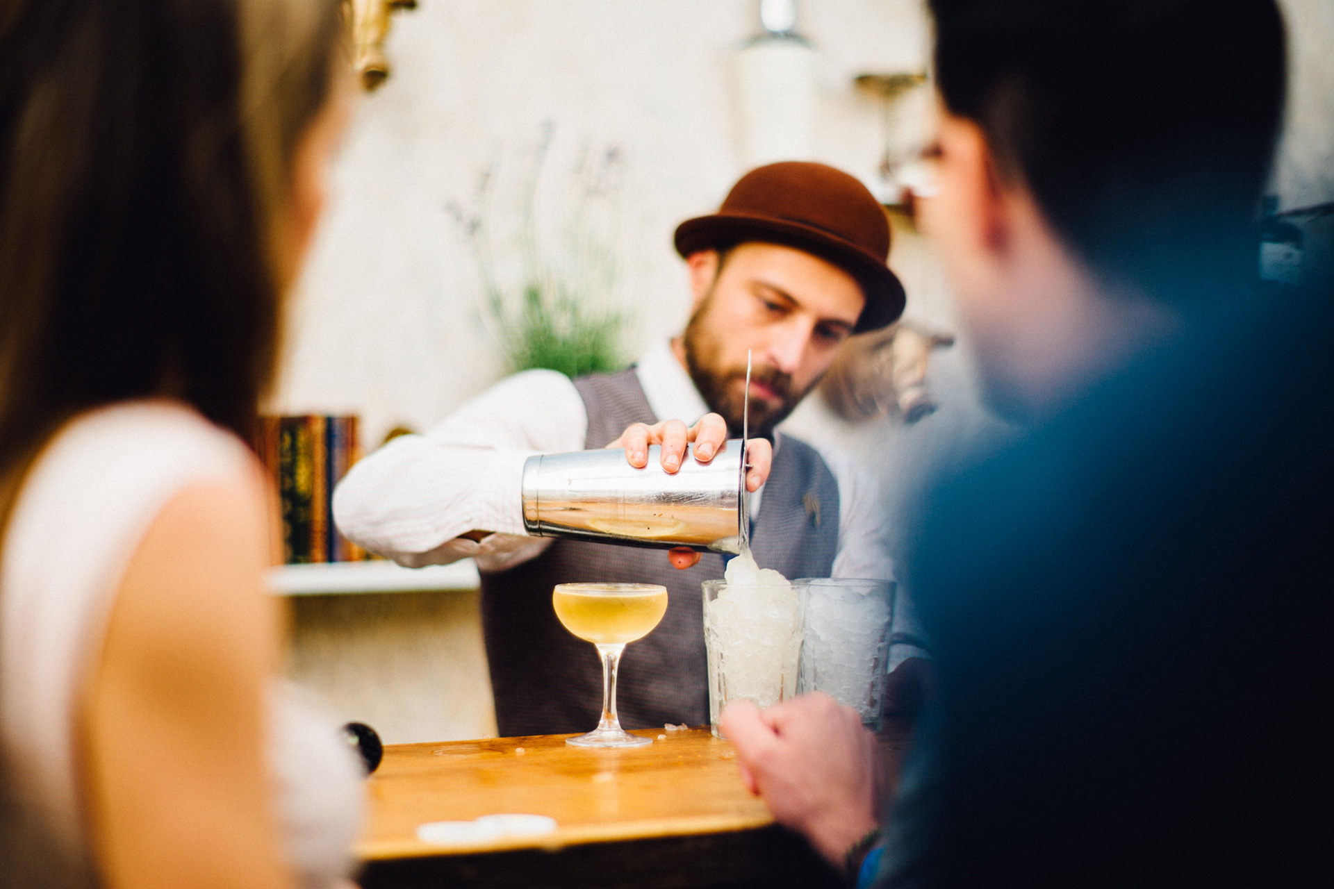 Bartender making drinks