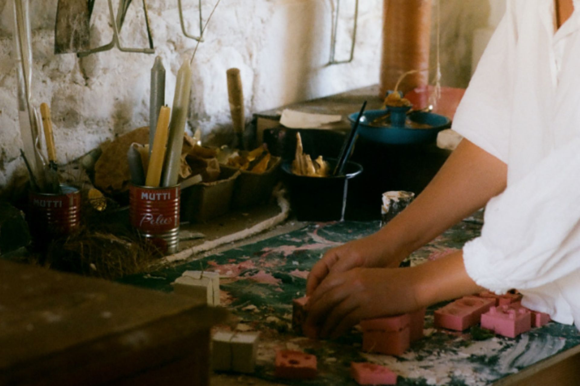 Jess Wheeler in her studio, crafting