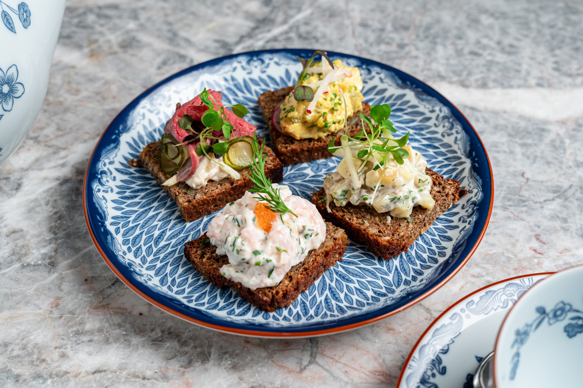 Open sandwiches at Aquavit's coronation afternoon tea