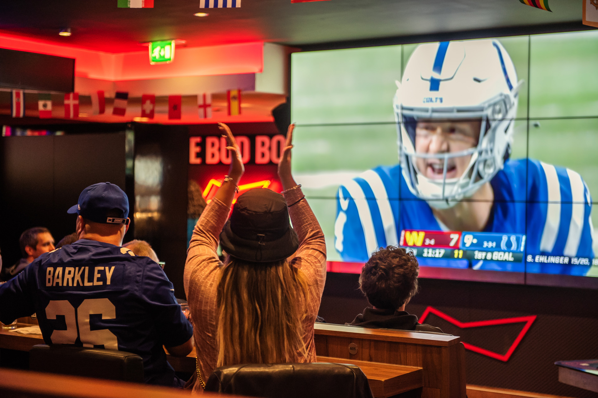 A large screen at The Kings Sports Bar