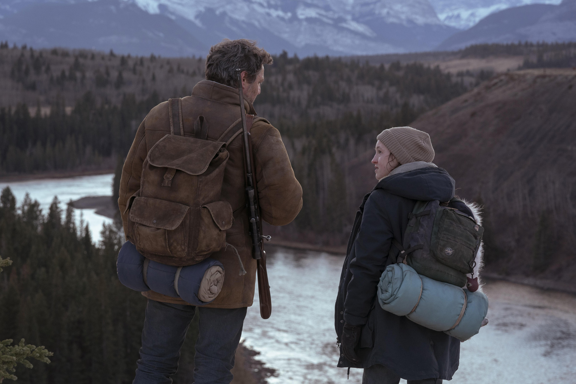 Pedro Pascal as Joel and Bella Ramsey as Ellie