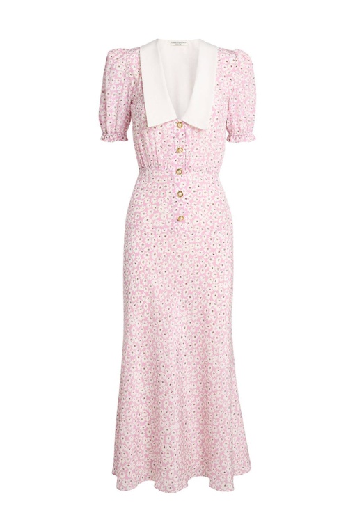 Pink floral dress with white collar