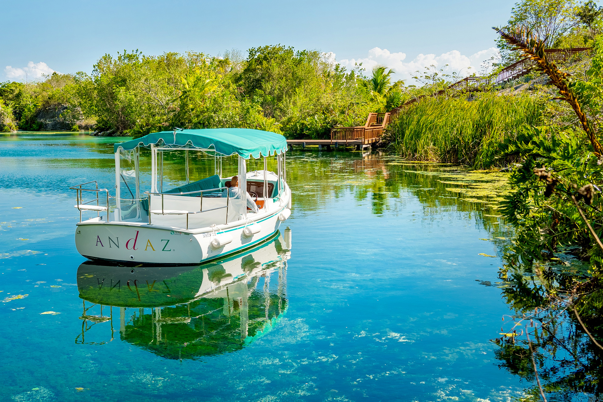 Boat on the lagoon at Andaz Mayakoba