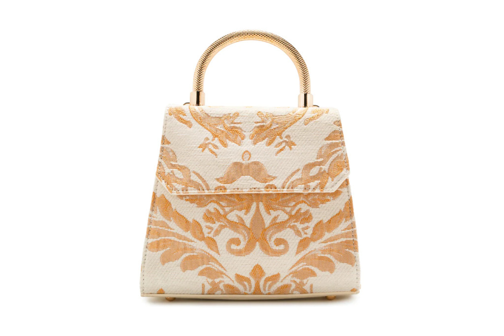 Cream and gold patterned handbag