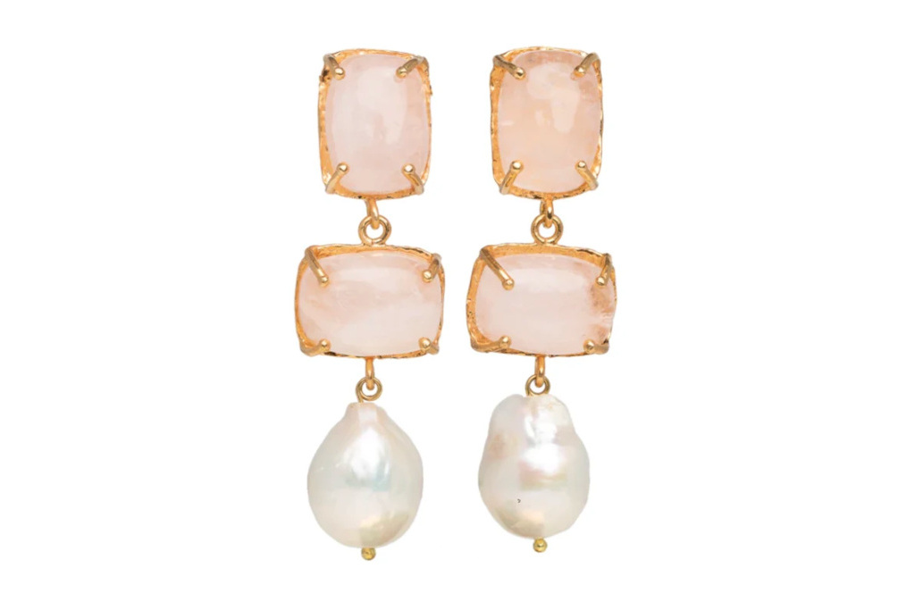 Pink and pearl drop earrings